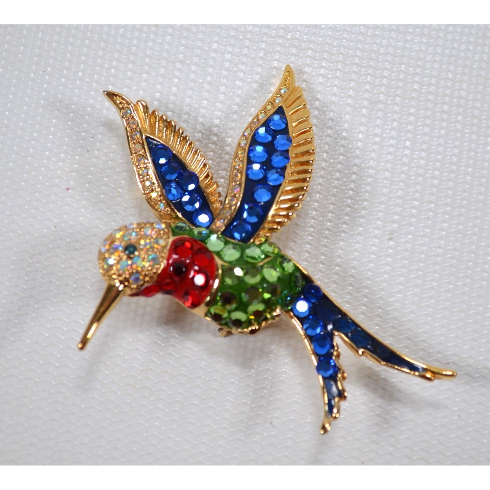 SUZANNE BJONTEGARD Vibrant Rhinestone‎ Hummingbird Pin Brooch